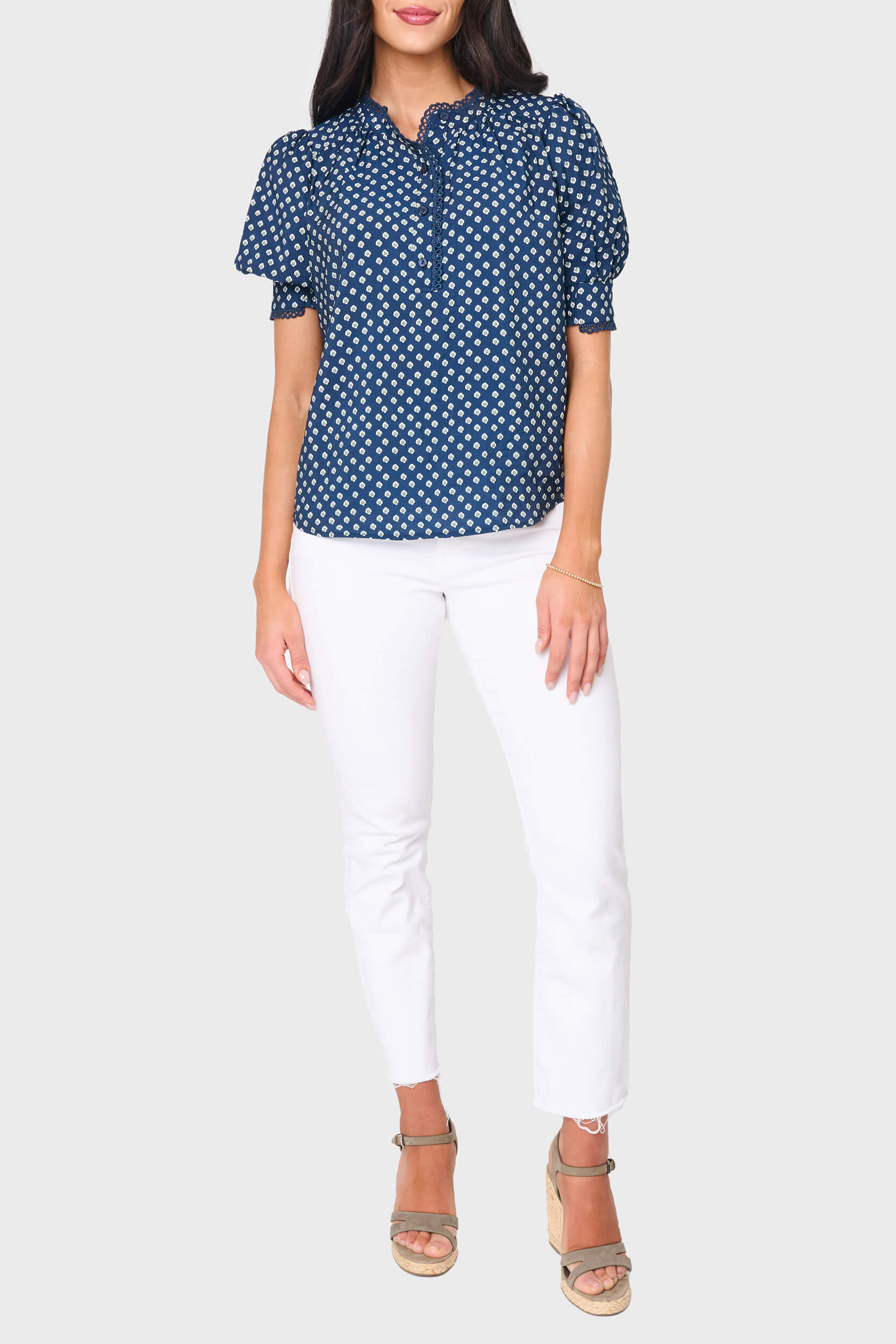 Dianthus Henley Crochet Trim Blouse