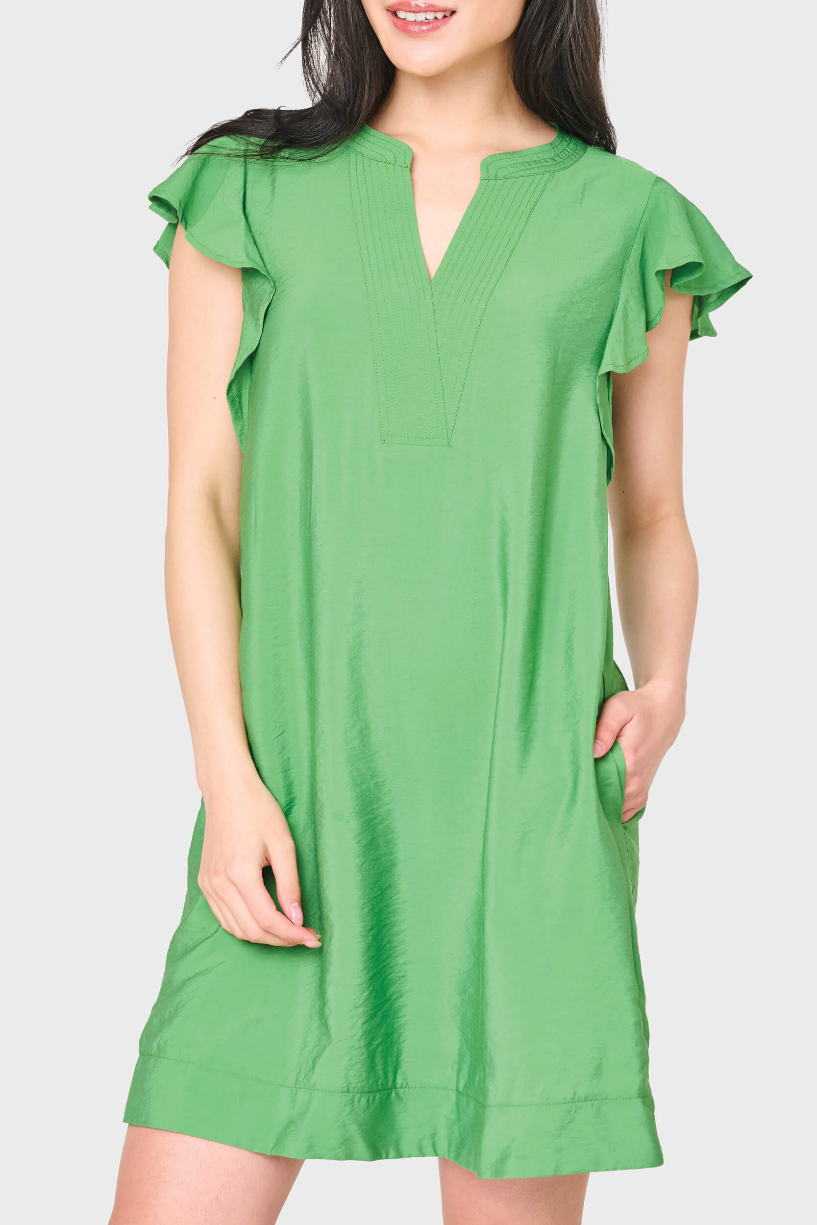 Flutter Sleeve Notch Neck Dress