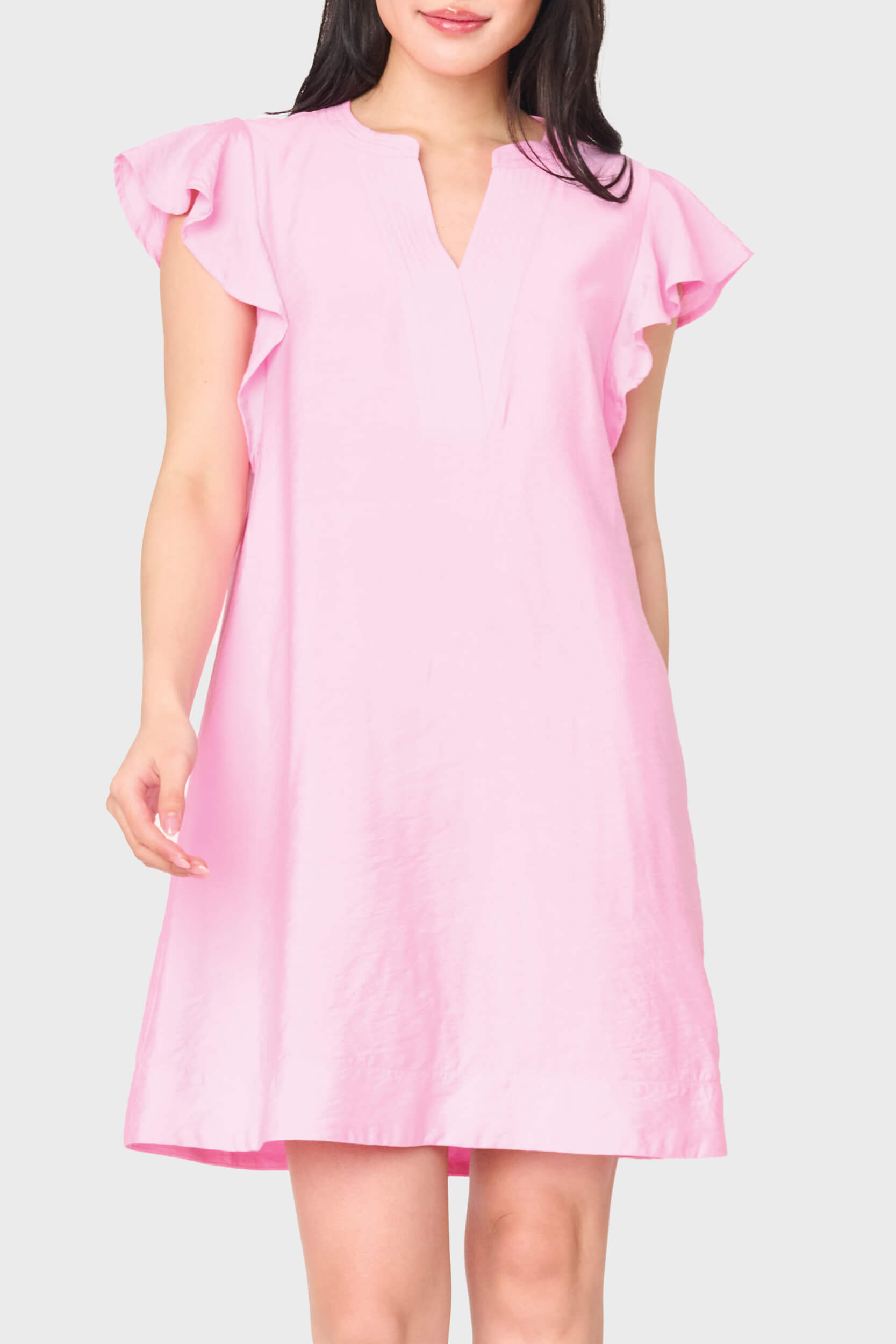 Flutter Sleeve Notch Neck Dress
