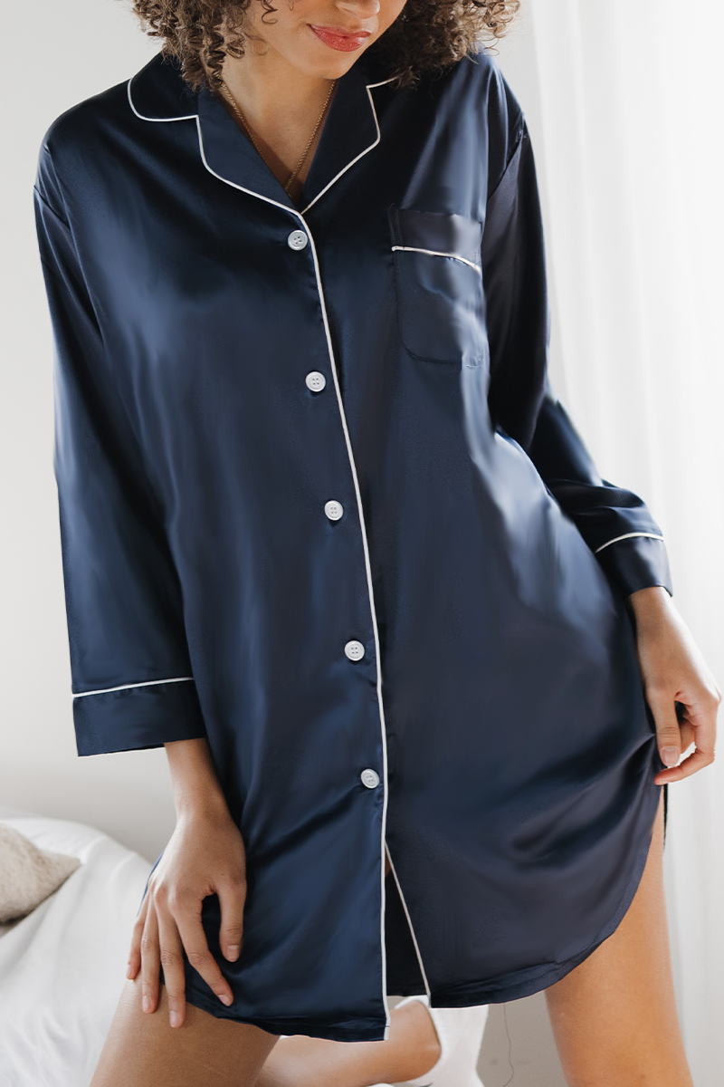 Navy Satin Sleep Shirt | Includes Plus Size