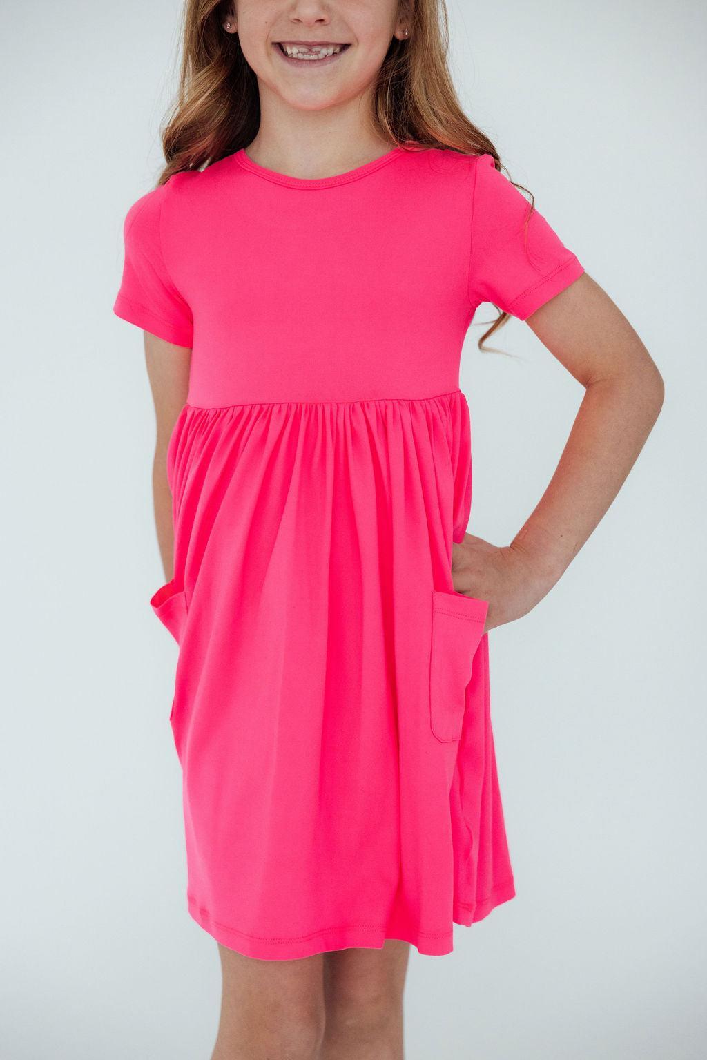 Neon Pink S/s Pocket Twirl Dress