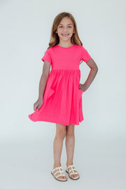 Neon Pink S/s Pocket Twirl Dress