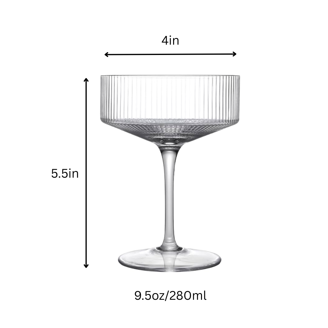 Clear Ribbed Martini Coupe Glass 9.5oz - (Set of 2, 4, or 6)