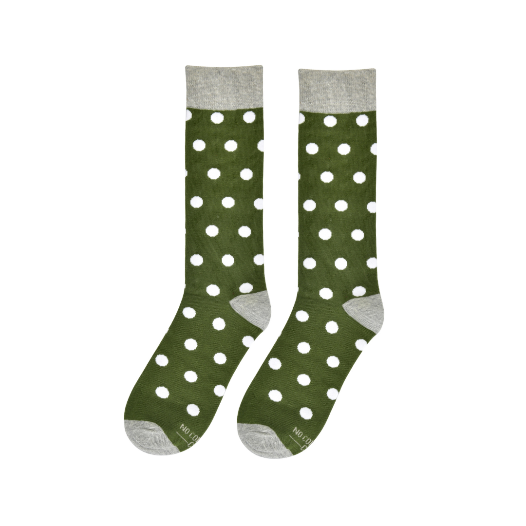 Olive Green With White Polka Dot Socks