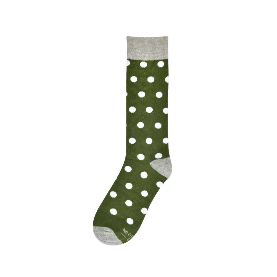 Olive Green With White Polka Dot Socks