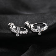 Hip Hop Zircon Black Spiral Clasp Cross Earrings