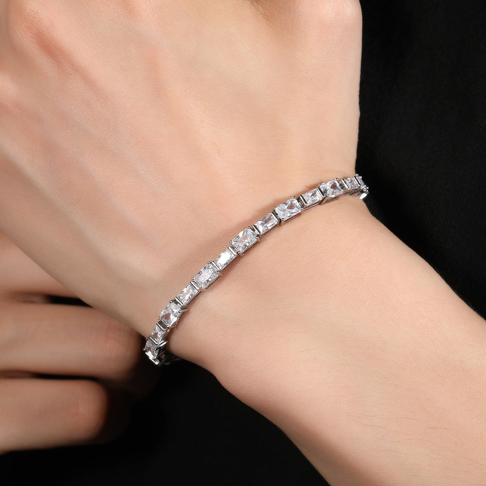 Hip-hop Zircon-encrusted Emerald Color-Matching Tennis Chain