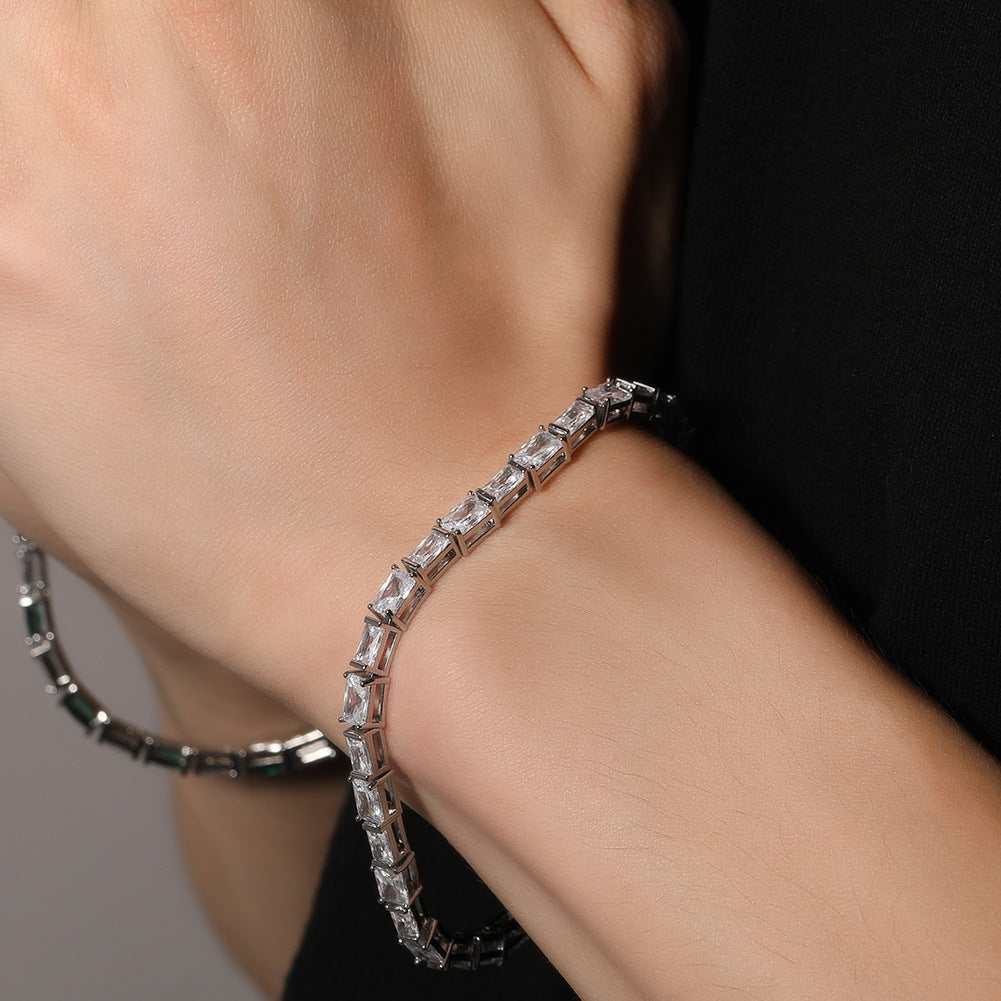 Hip-hop Zircon-encrusted Emerald Color-Matching Tennis Chain