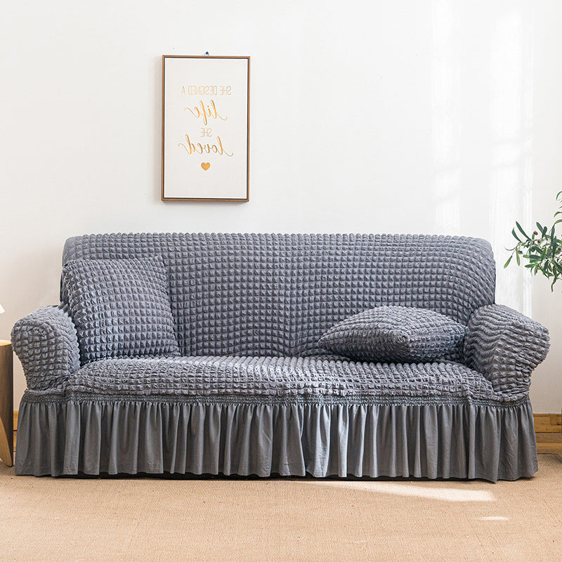 High-quality Seersucker Stretch Sofa Slipcover With Elastic Bottom And Skirt Washable Furniture Protector For Kids And Pets 1/2/3/4 Seater Options