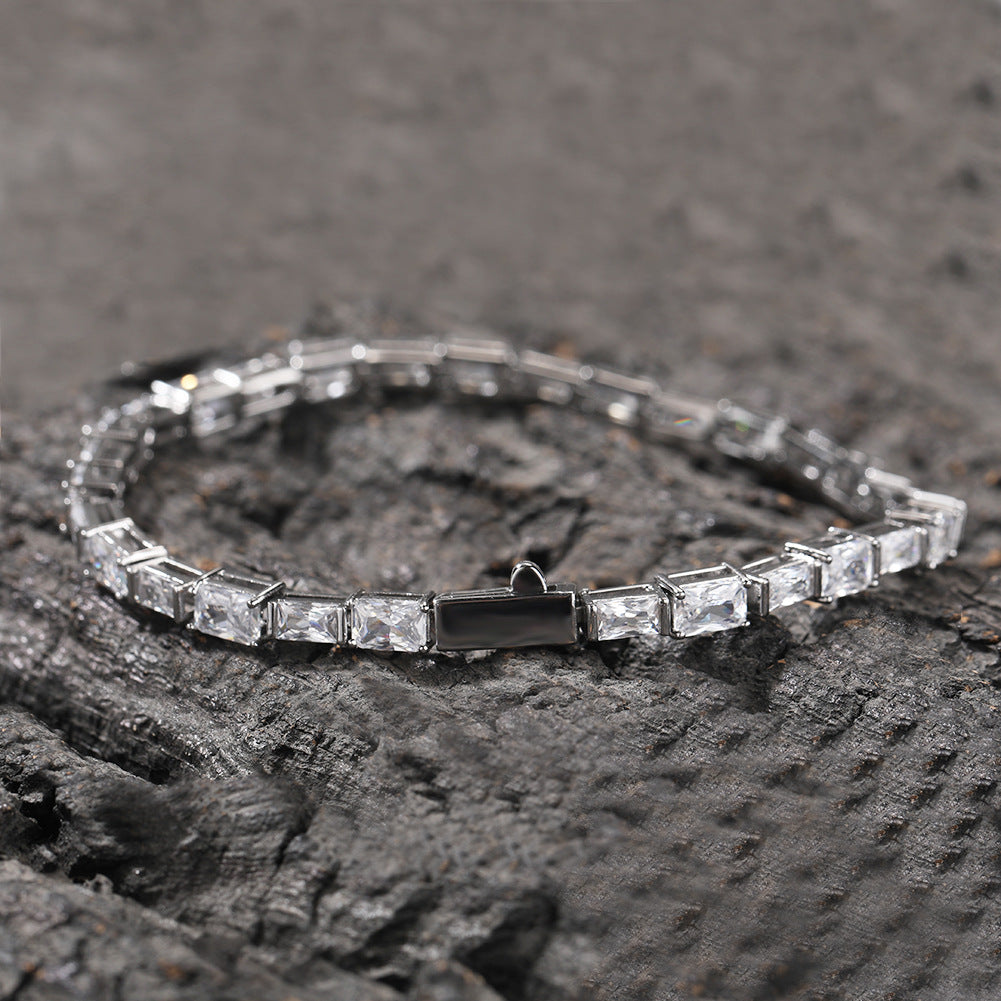 Hip-hop Zircon-encrusted Emerald Color-Matching Tennis Chain