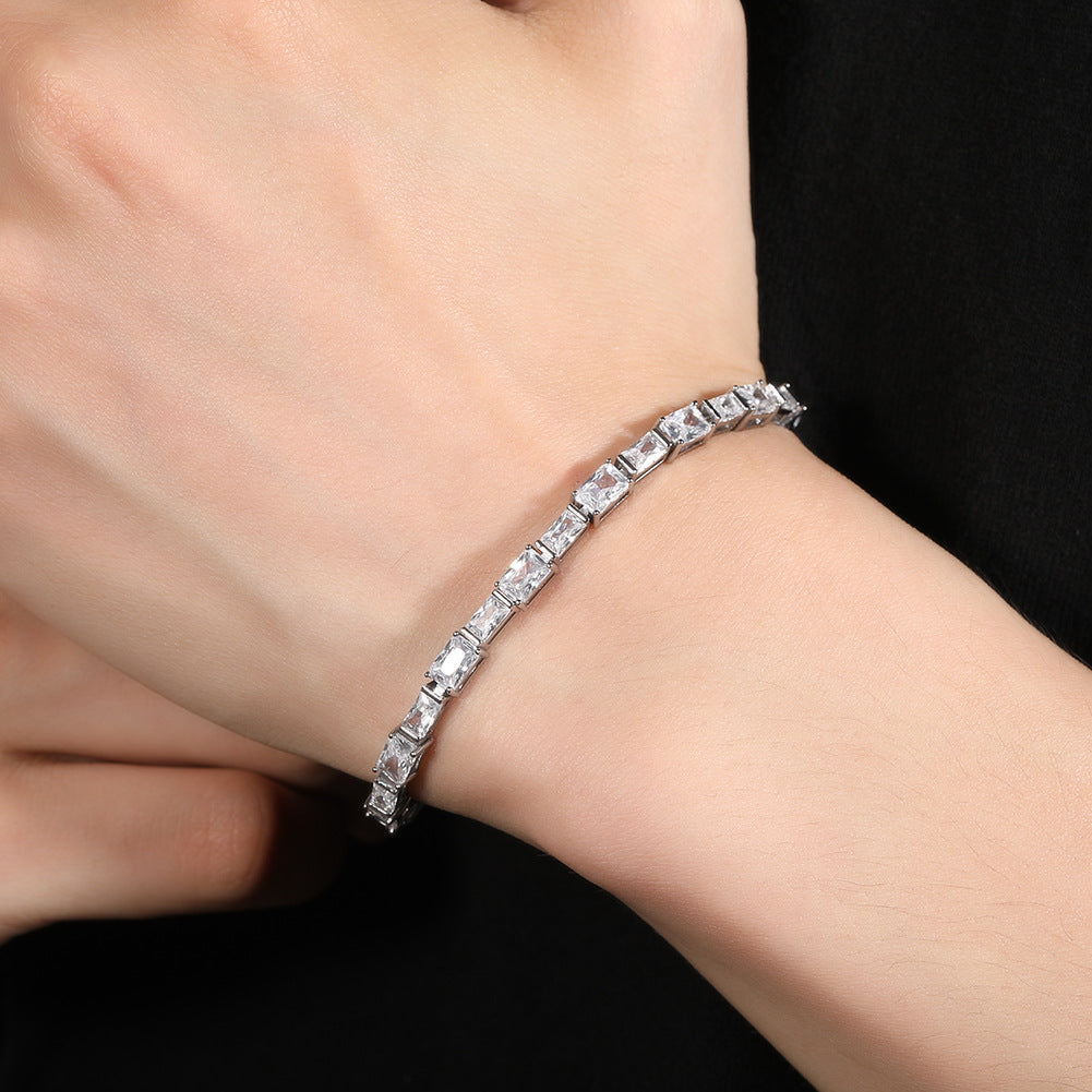 Hip-hop Zircon-encrusted Emerald Color-Matching Tennis Chain