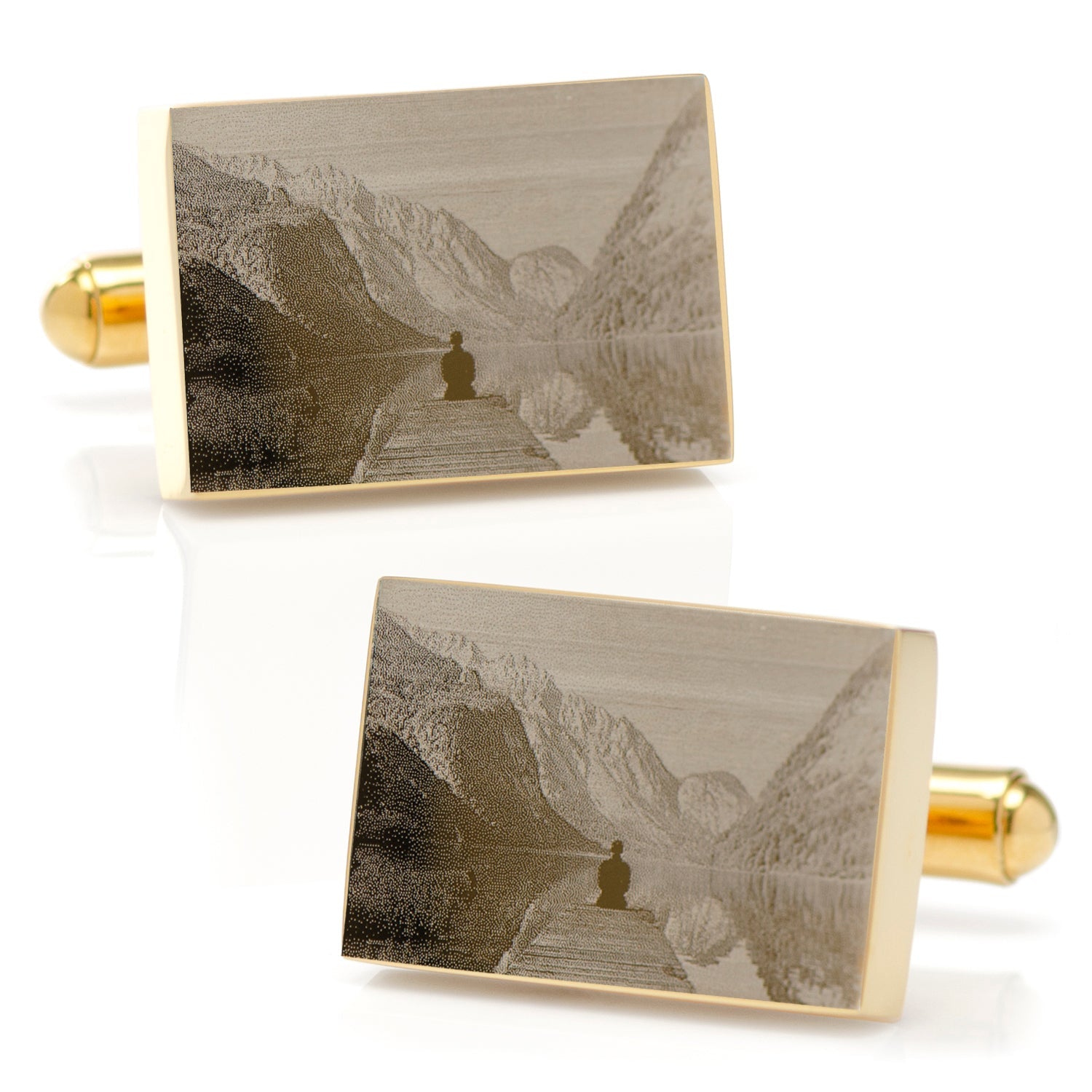 Stainless Steel Gold Plated Block Engravable Cufflinks