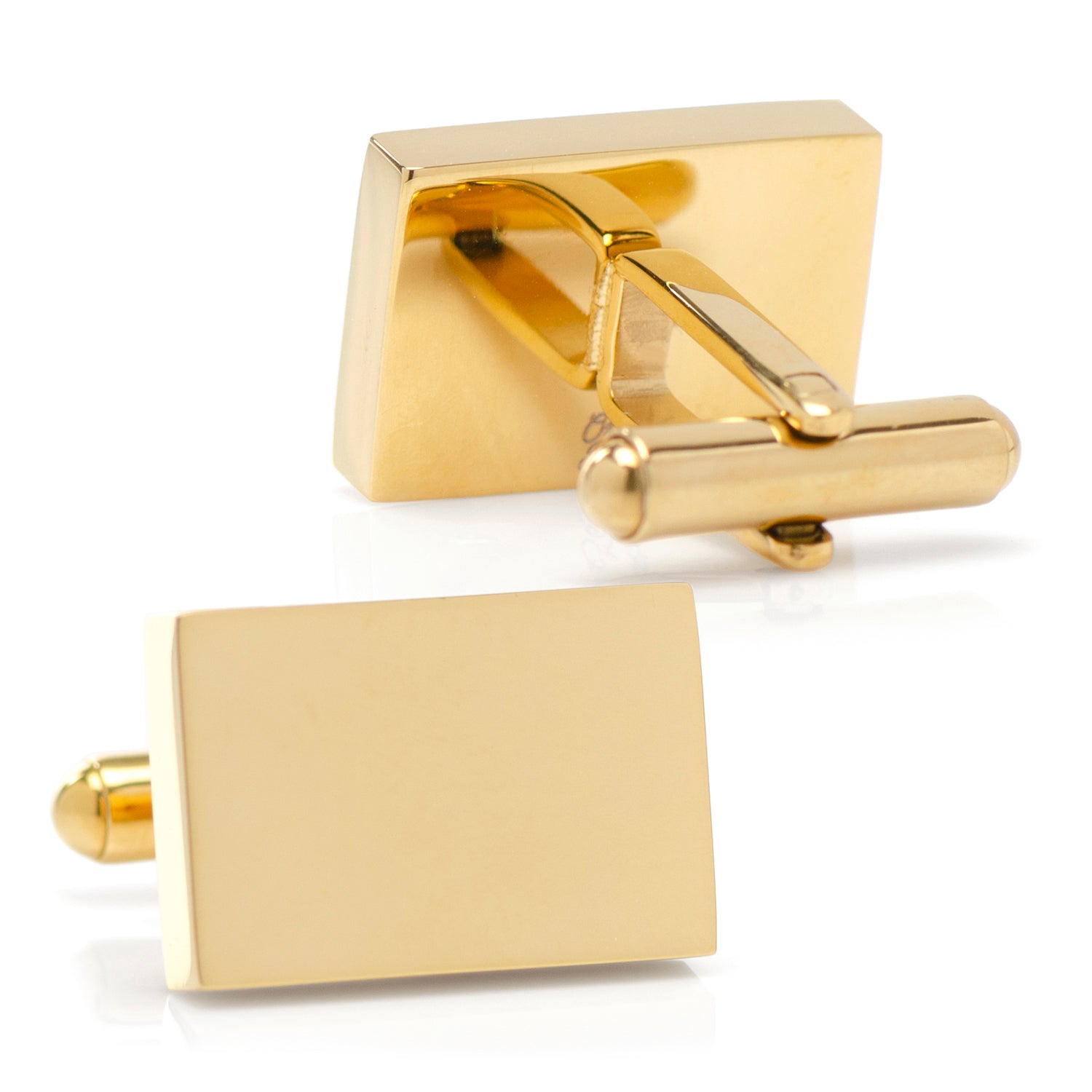 Engravable Rectangle Gold Cufflinks And Tie Bar Gift Set