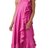 Free People Elisa Cotton Ruffled One Shoulder Dress Pink Size XS