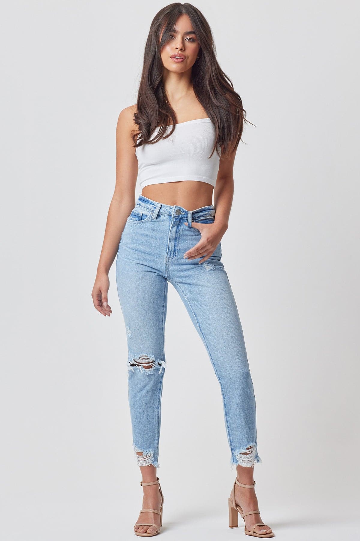 Women's Dream Cropped Frayed Slim Straight Jeans