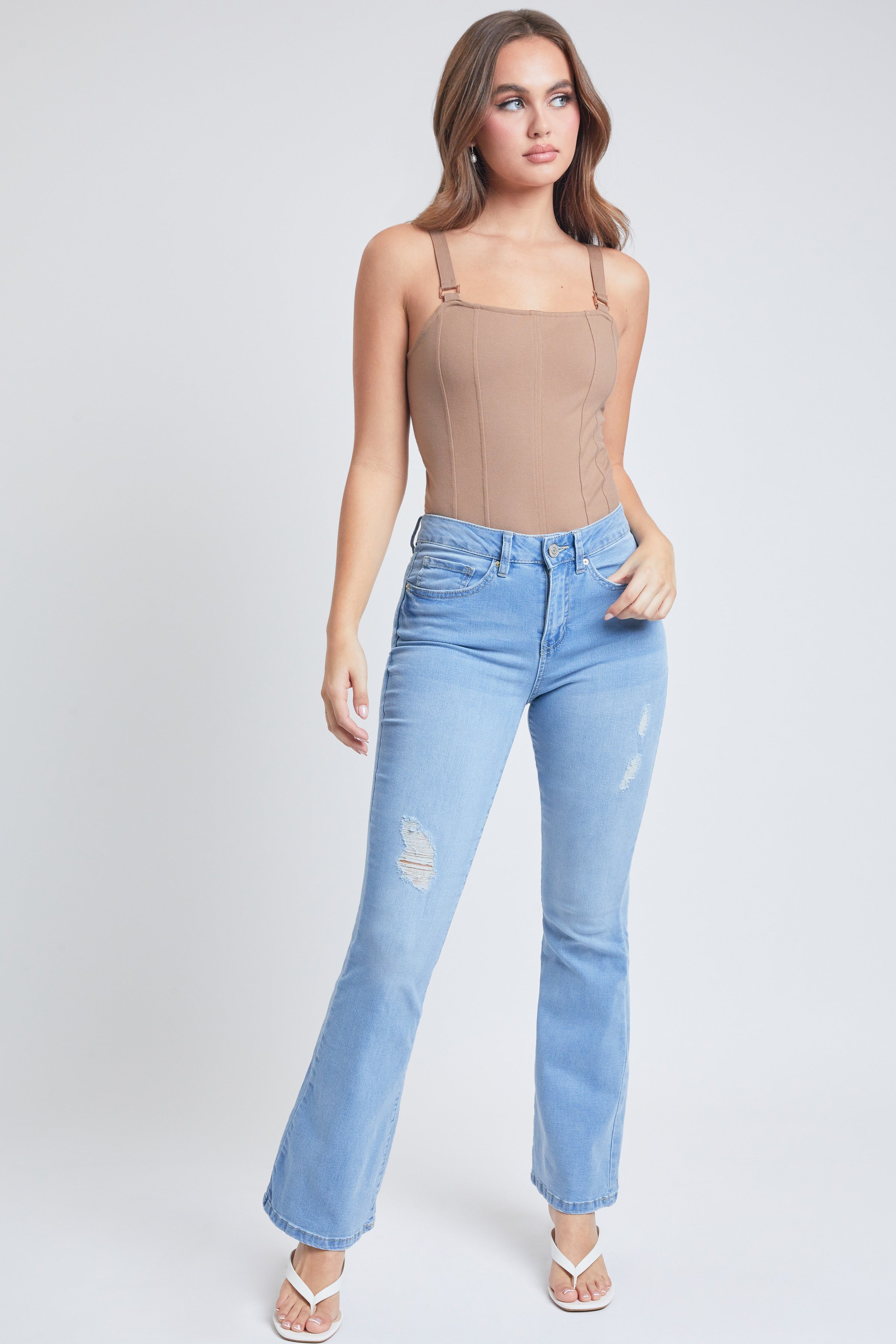 Women's Essential Distressed Flare Jeans-distressed