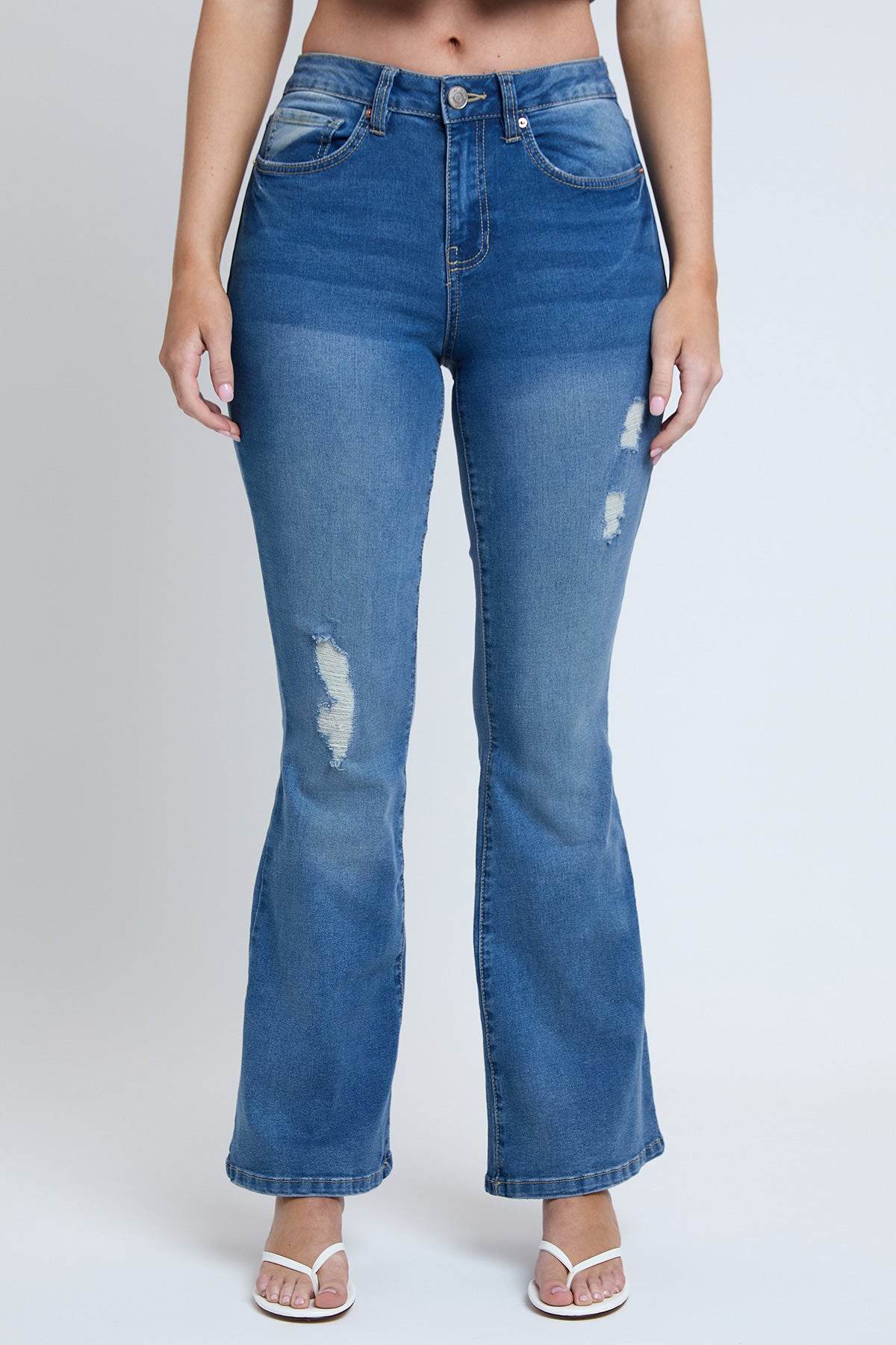 Women's Essential Distressed Flare Jeans-Distressed