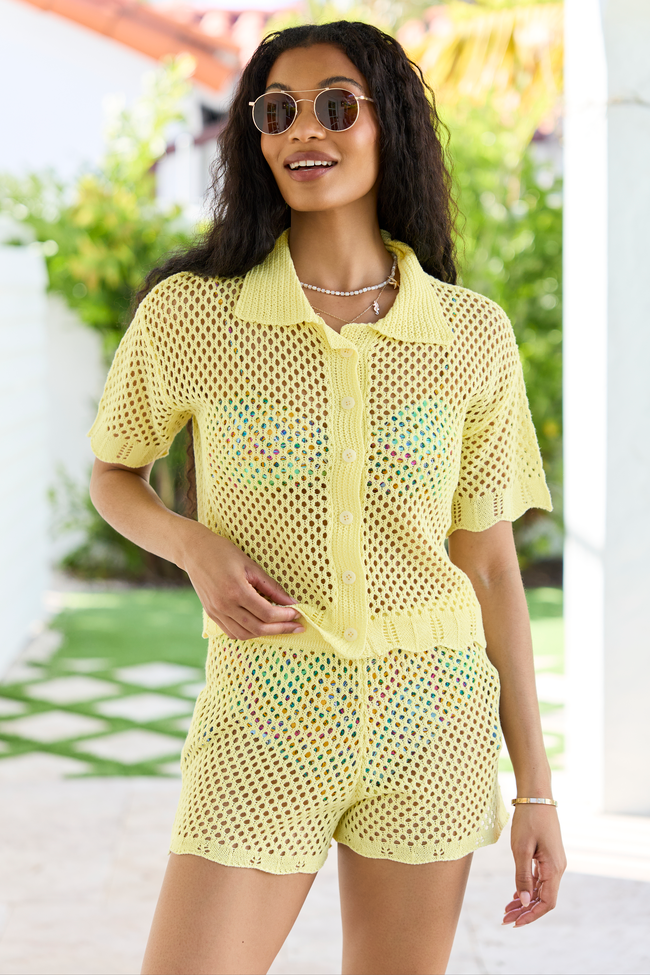 Yellow Crochet Swim Cover-up Top