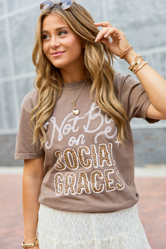 Not Big On Social Graces Brown Graphic Tee
