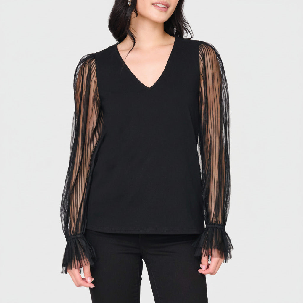 Pleated Organza Sleeve Blouse