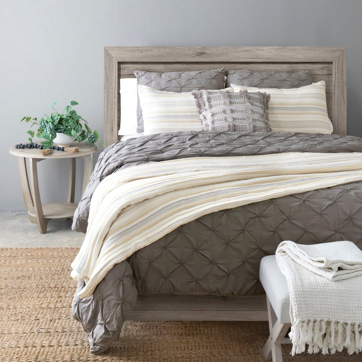 Solange Stripe Kantha Pick Stitch Yarn Dyed Cotton Woven Quilt/coverlet Set