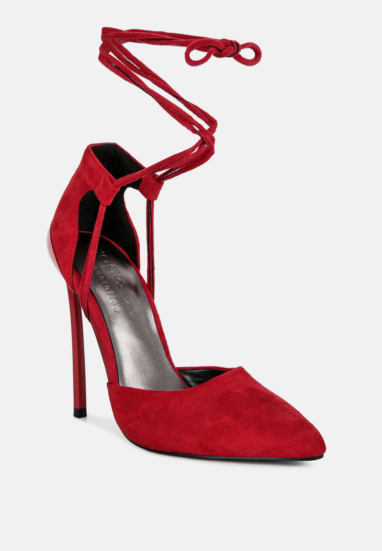Rule Breaker Lace Up Stiletto Heel Suede Sandals