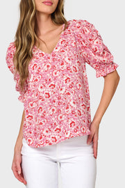 Rouched Sleeve V-neck Blouse