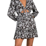 Elan Floral Print Cut Out Mini Dress Black