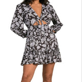 Elan Floral Print Cut Out Mini Dress Black