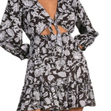 Elan Floral Print Cut Out Mini Dress Black