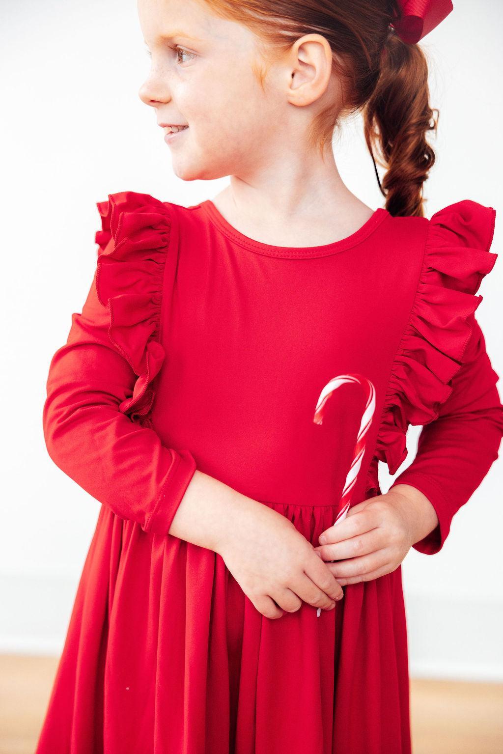 Red L/s Ruffle Twirl Dress