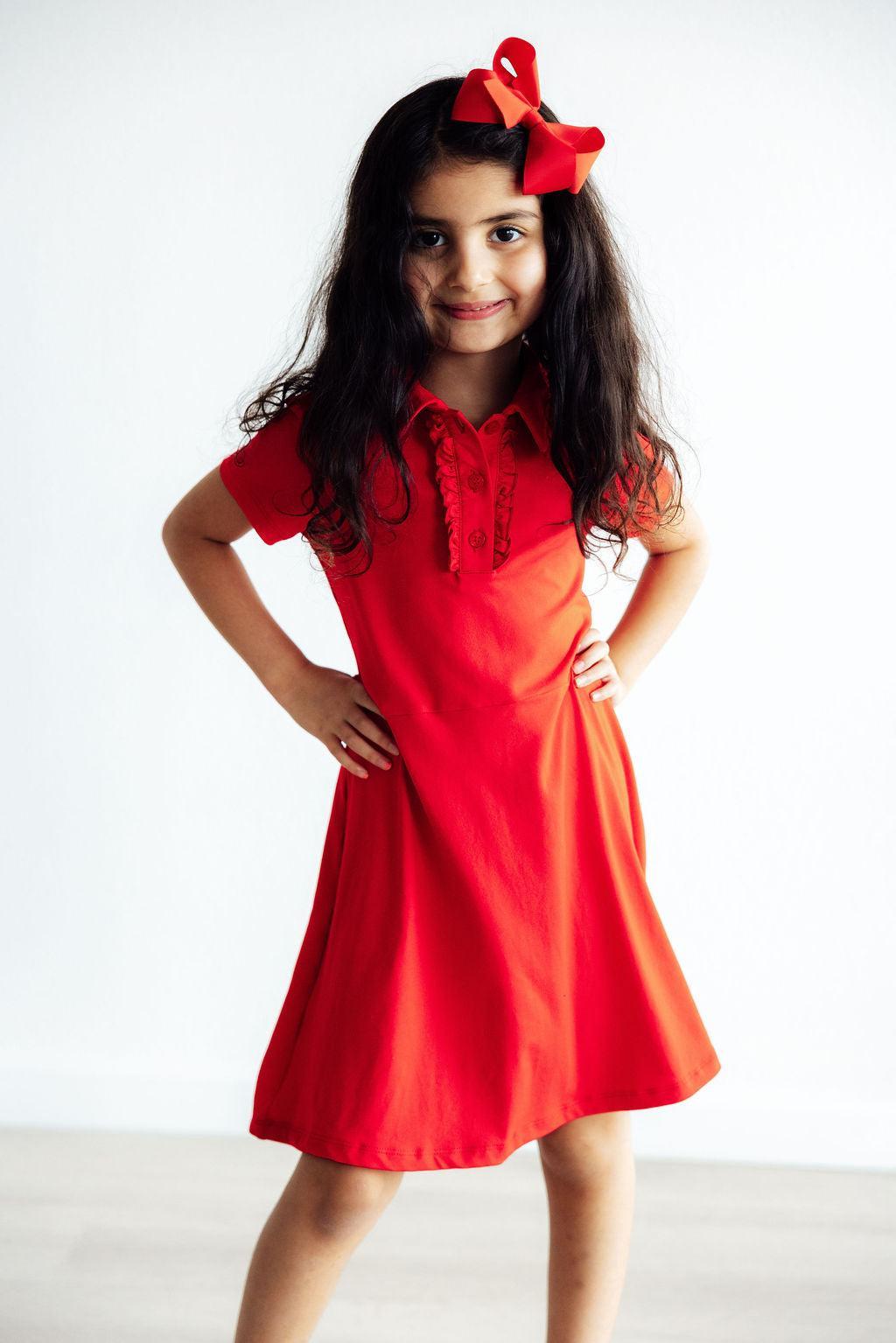 Red S/s Polo Dress