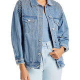 Sunset & Spring Cotton Embellished Denim Jacket Blue Size S