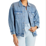 Sunset & Spring Cotton Embellished Denim Jacket Blue Size S