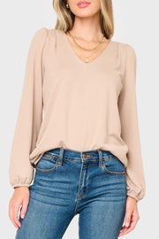 V-neck Blouson Sleeve Sweater Top