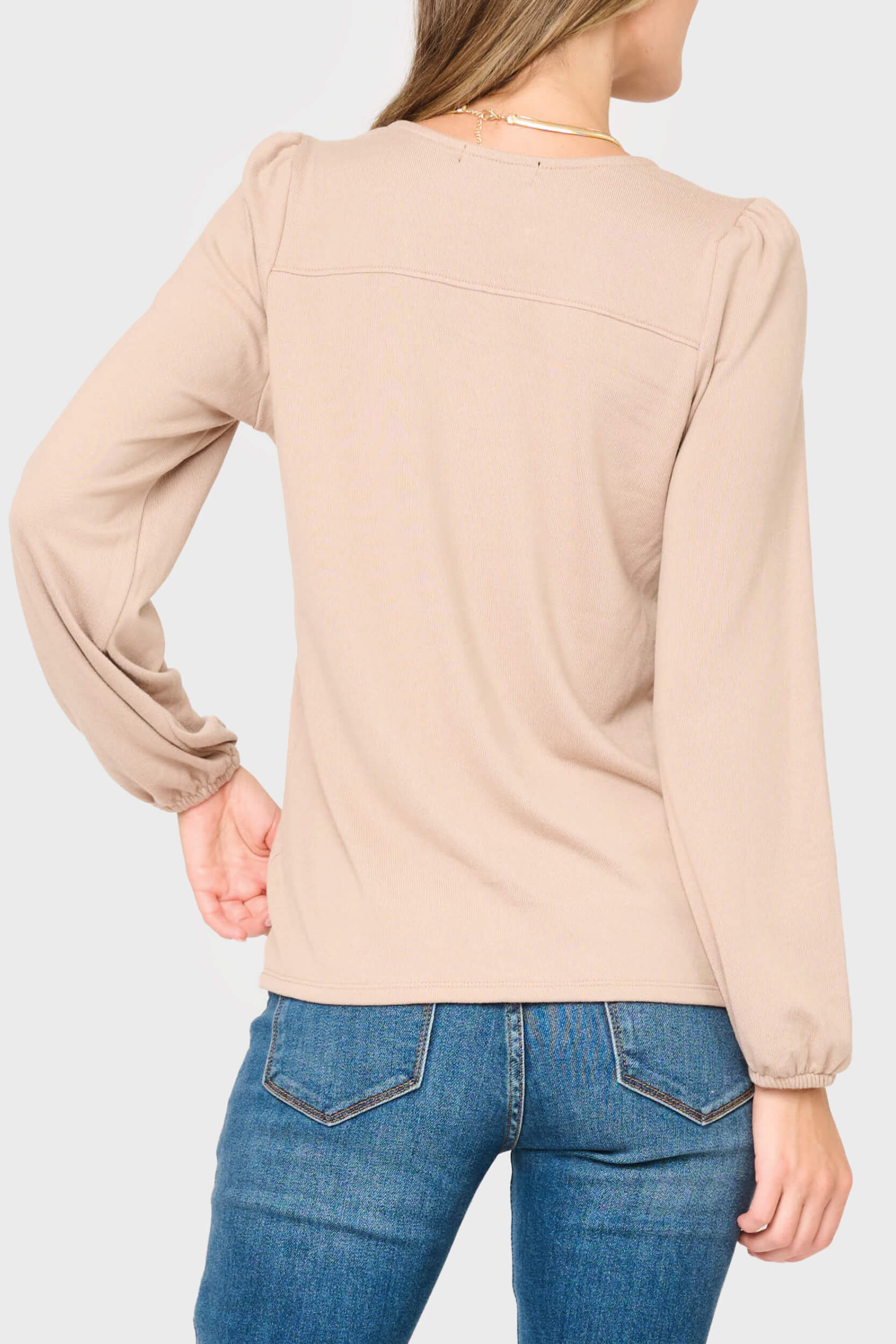 V-neck Blouson Sleeve Sweater Top