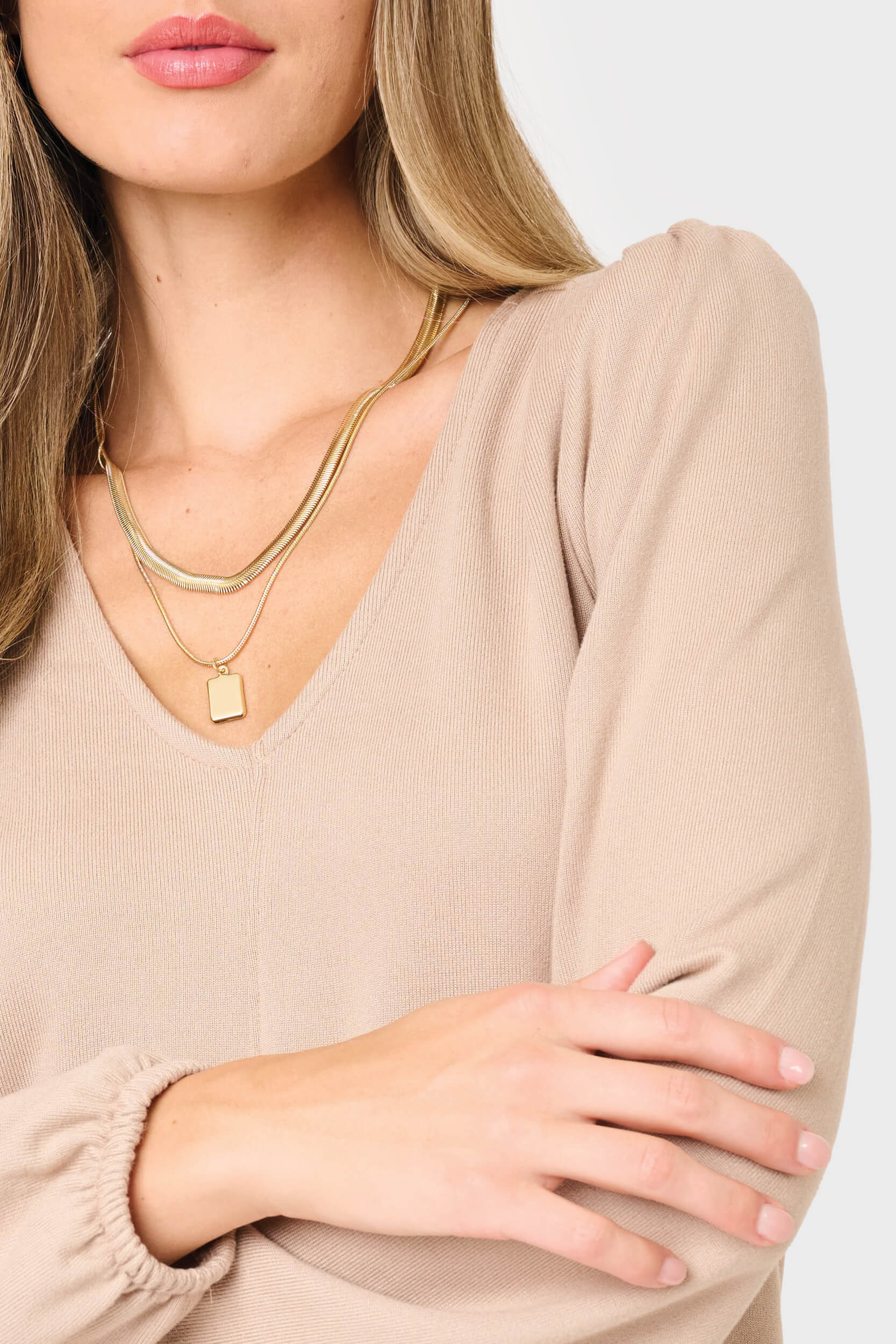 V-neck Blouson Sleeve Sweater Top