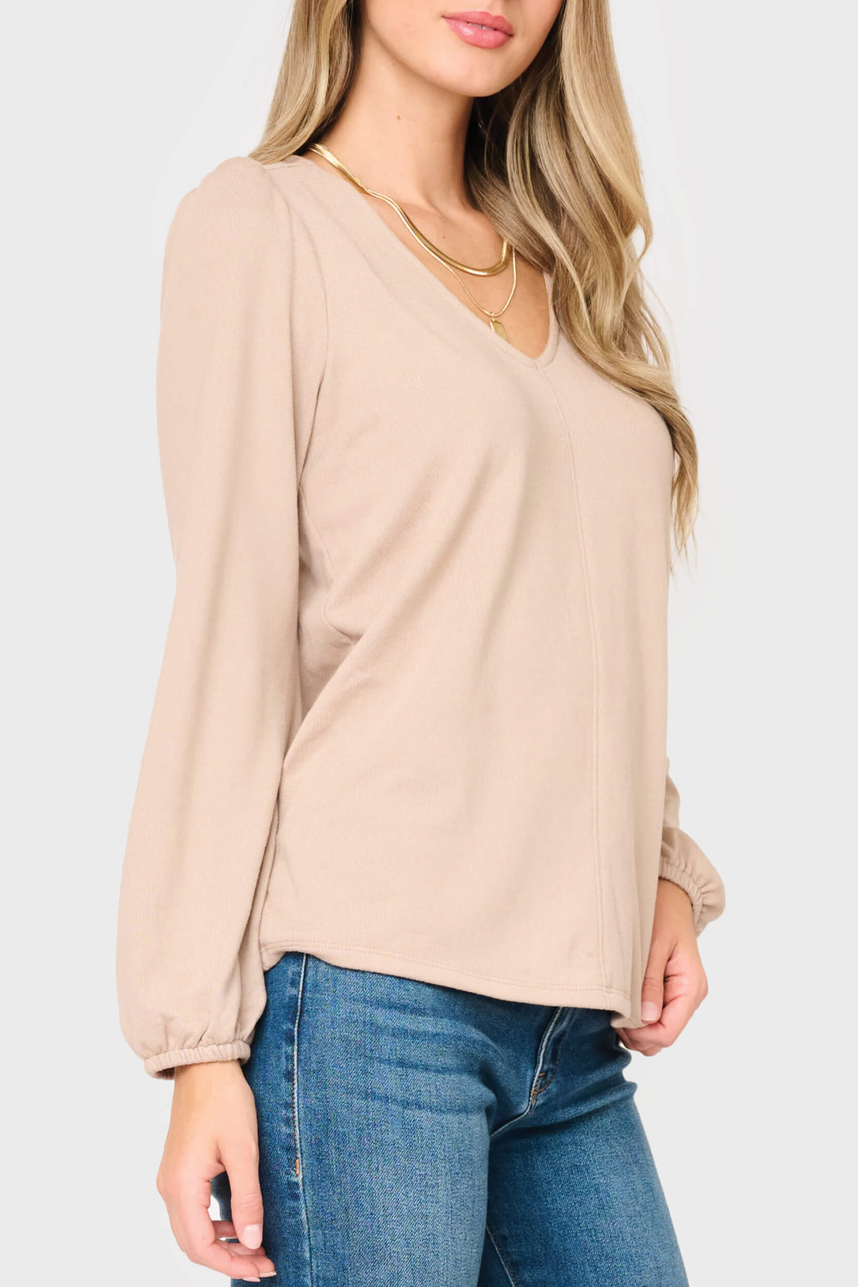 V-neck Blouson Sleeve Sweater Top