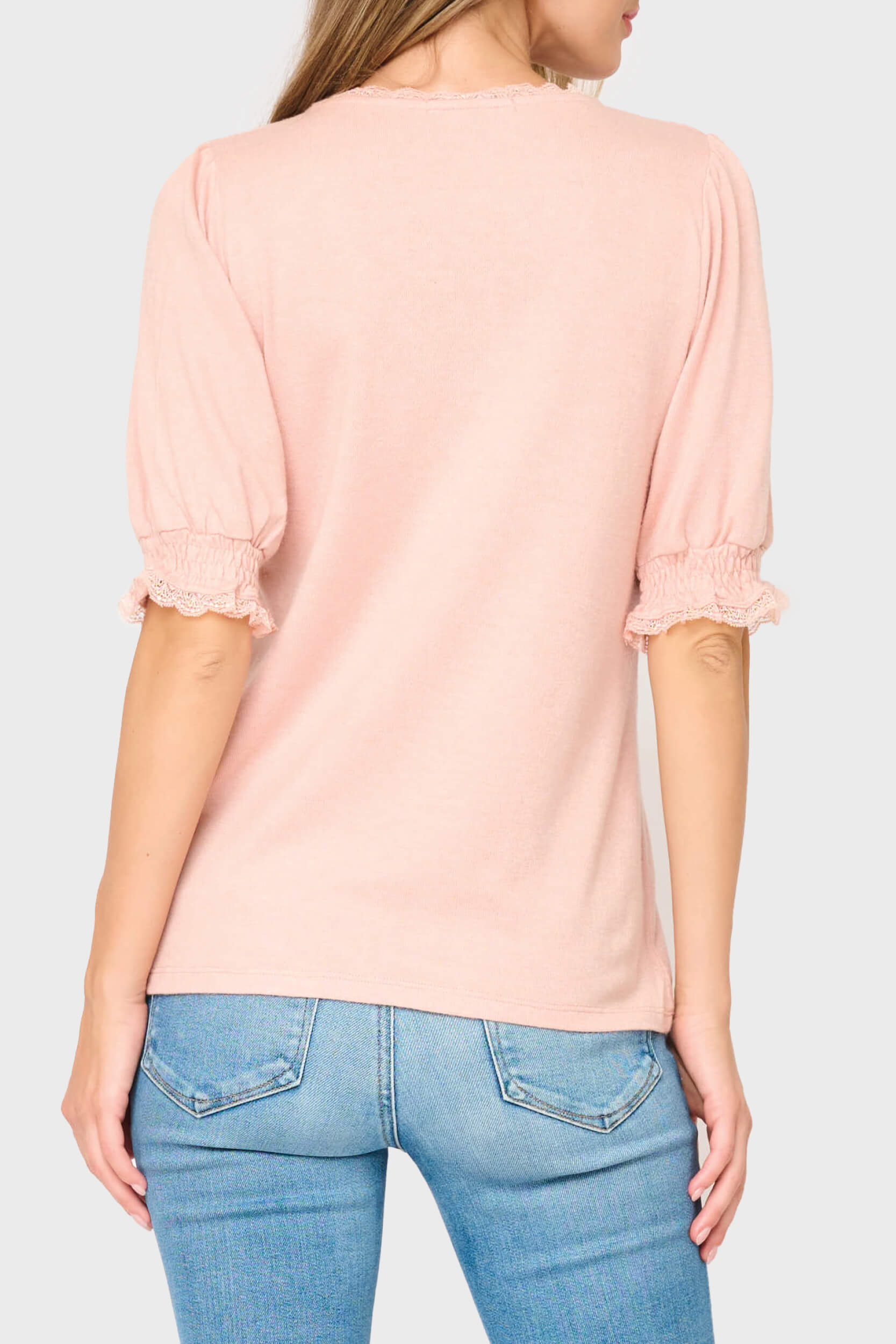 Lace Trim V-neck Luxe Sweater Top