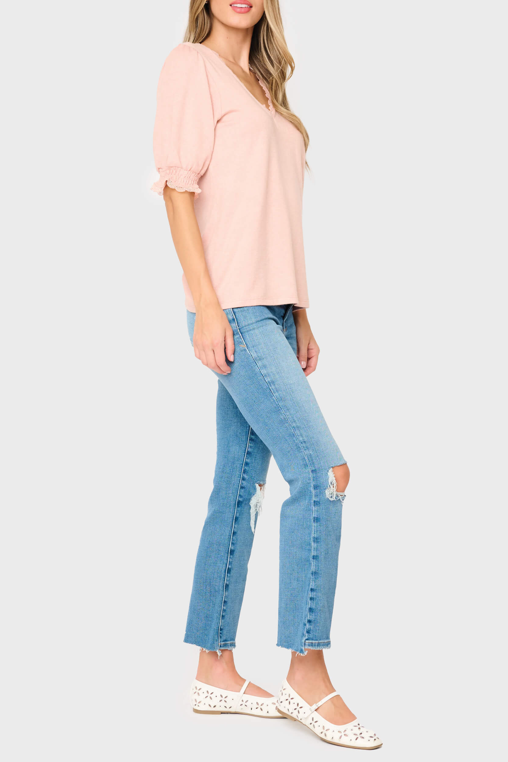 Lace Trim V-neck Luxe Sweater Top