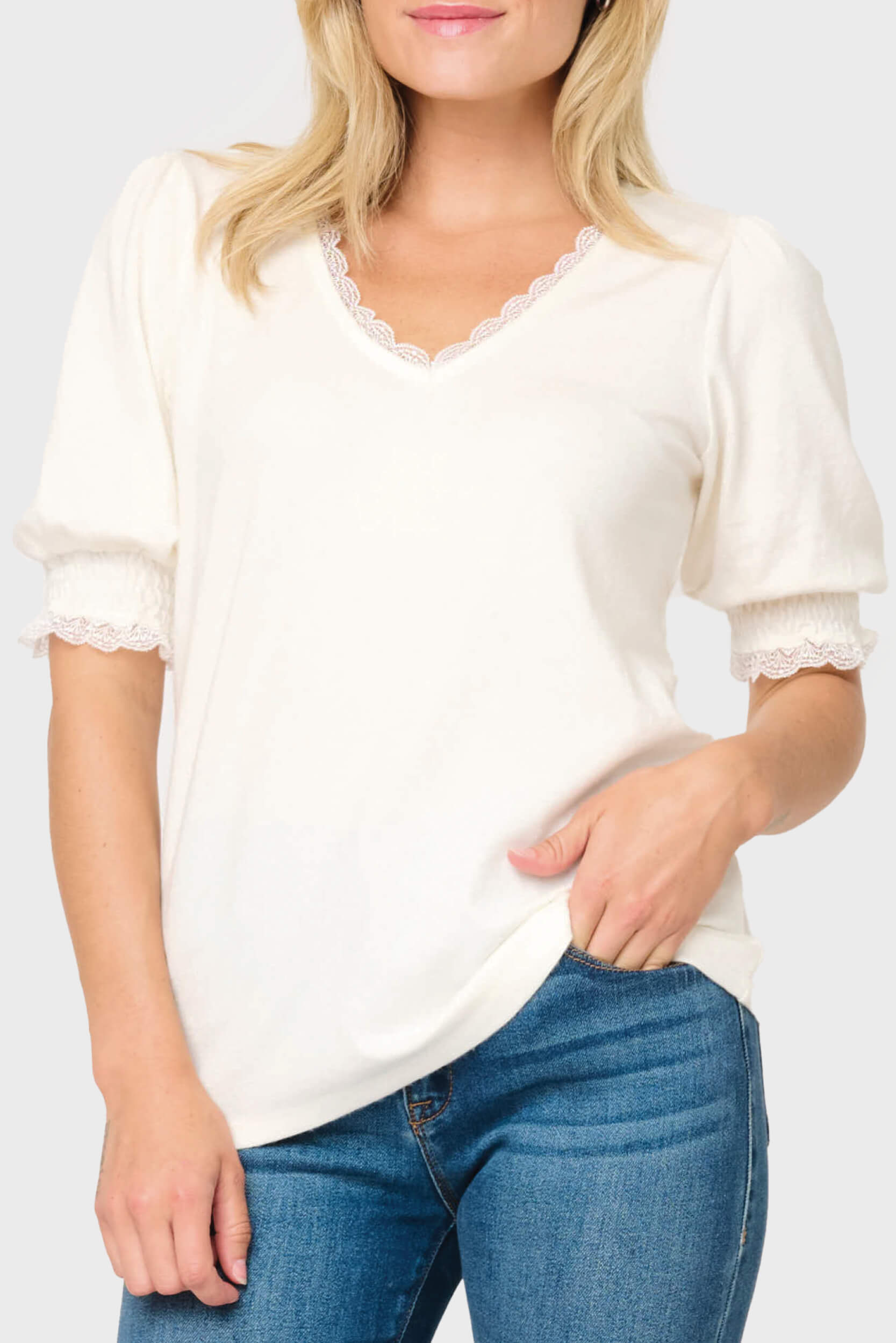 Lace Trim V-neck Luxe Sweater Top