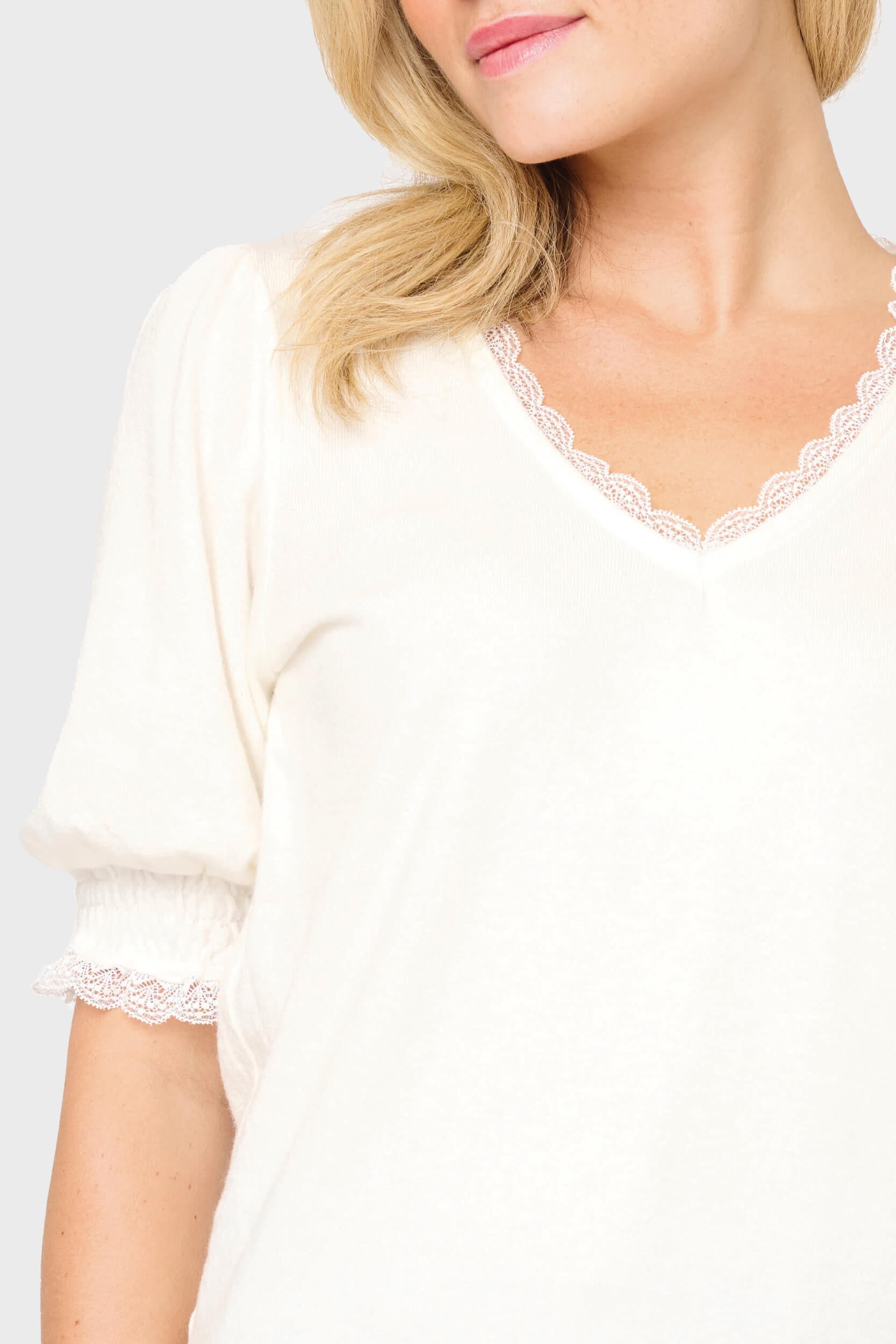 Lace Trim V-neck Luxe Sweater Top