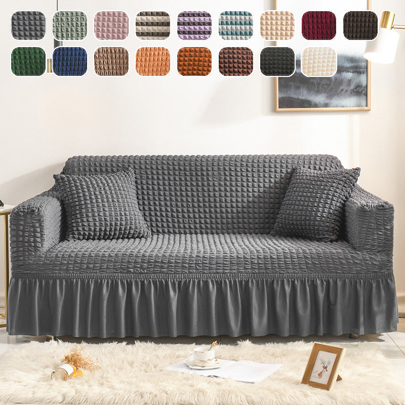 High-quality Seersucker Stretch Sofa Slipcover With Elastic Bottom And Skirt Washable Furniture Protector For Kids And Pets 1/2/3/4 Seater Options