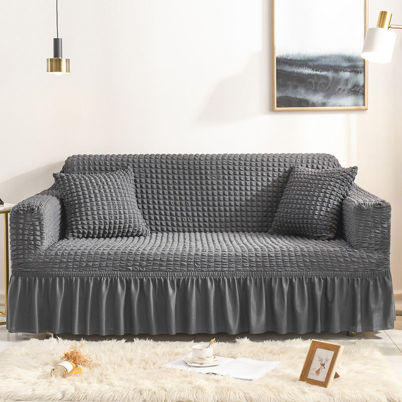 High-quality Seersucker Stretch Sofa Slipcover With Elastic Bottom And Skirt Washable Furniture Protector For Kids And Pets 1/2/3/4 Seater Options