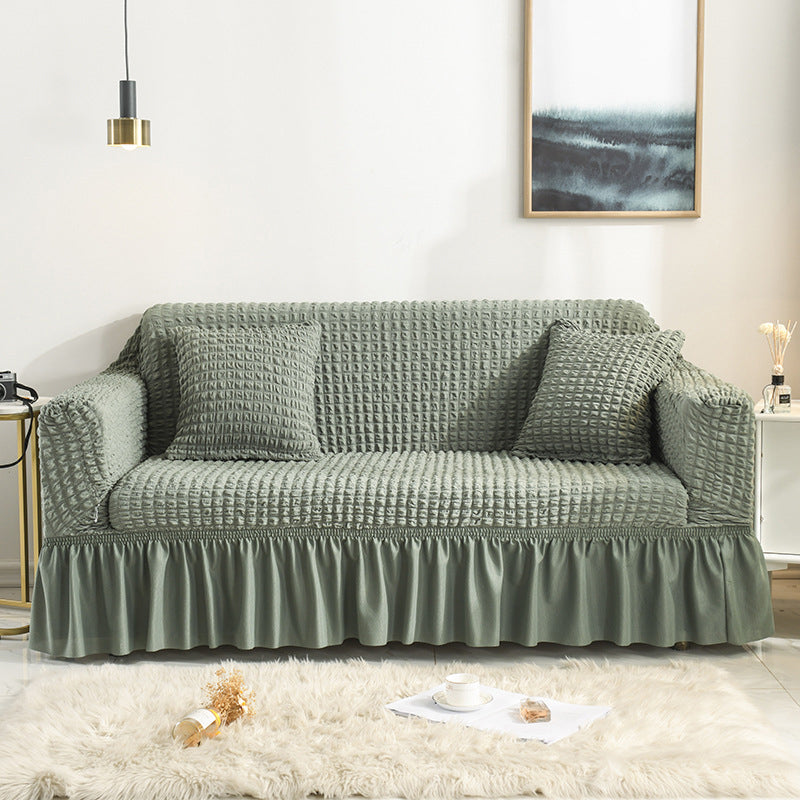High-quality Seersucker Stretch Sofa Slipcover With Elastic Bottom And Skirt Washable Furniture Protector For Kids And Pets 1/2/3/4 Seater Options