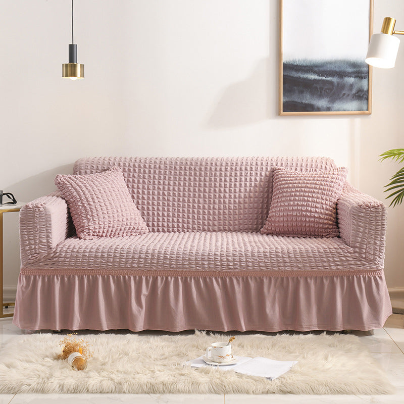 High-quality Seersucker Stretch Sofa Slipcover With Elastic Bottom And Skirt Washable Furniture Protector For Kids And Pets 1/2/3/4 Seater Options