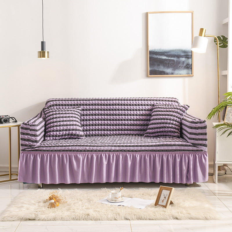 High-quality Seersucker Stretch Sofa Slipcover With Elastic Bottom And Skirt Washable Furniture Protector For Kids And Pets 1/2/3/4 Seater Options