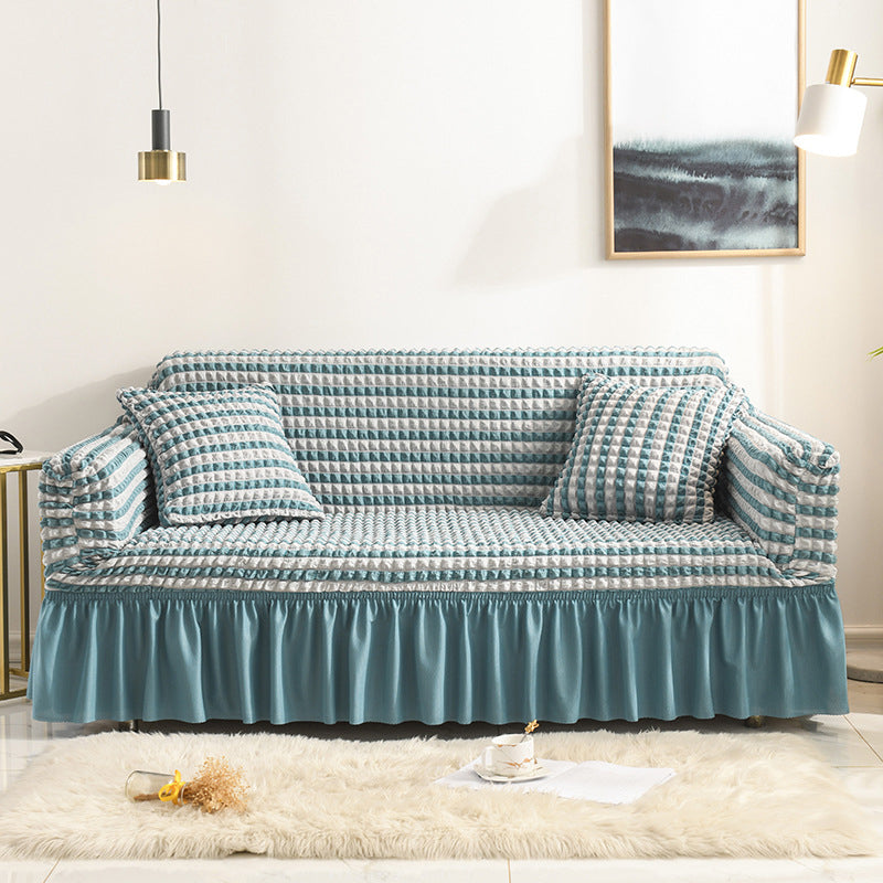High-quality Seersucker Stretch Sofa Slipcover With Elastic Bottom And Skirt Washable Furniture Protector For Kids And Pets 1/2/3/4 Seater Options