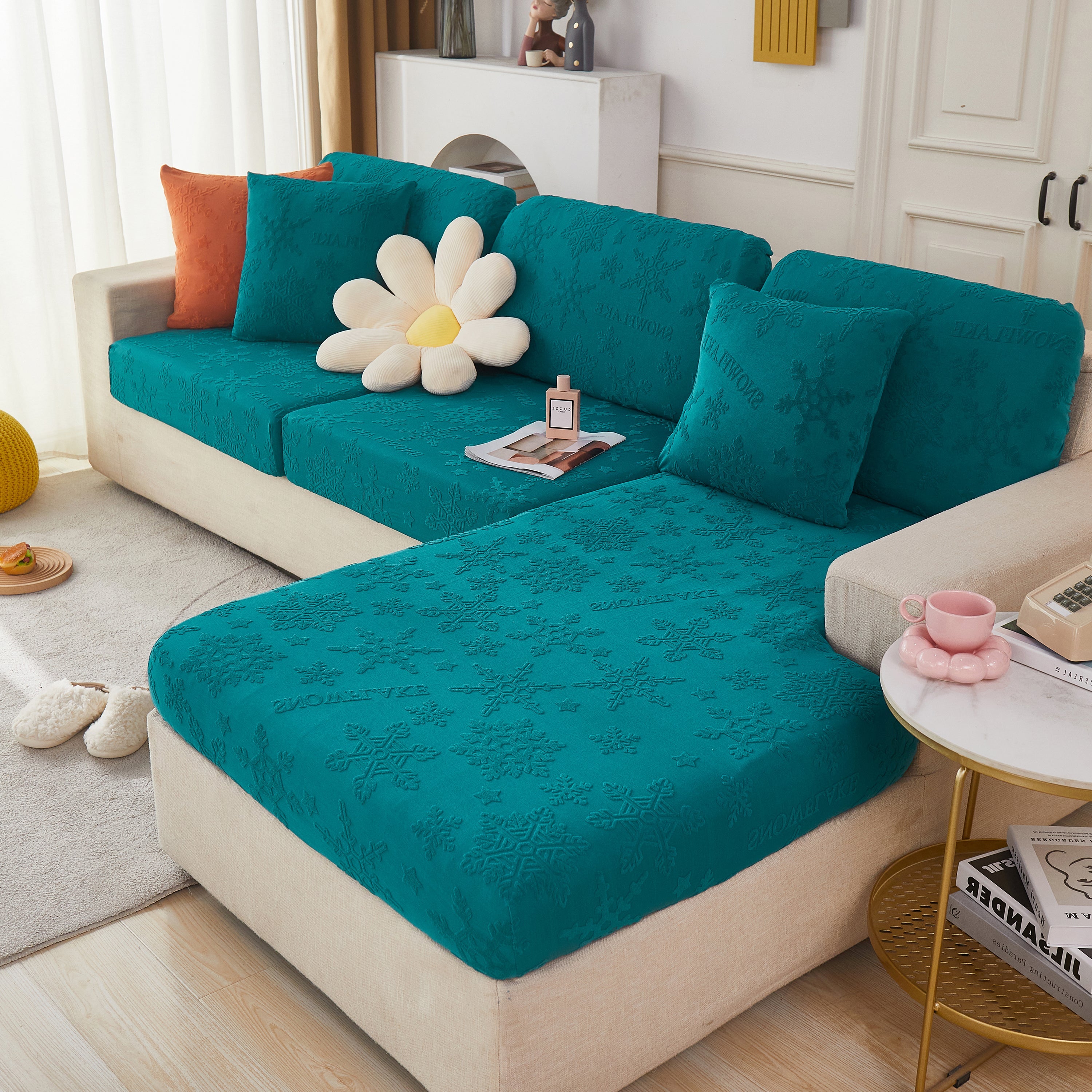 Jacquard Fabric Couch Cushion Covers, Elastic Stretch Sofa Protector For L-shaped Couches And Pet-friendly Living Rooms