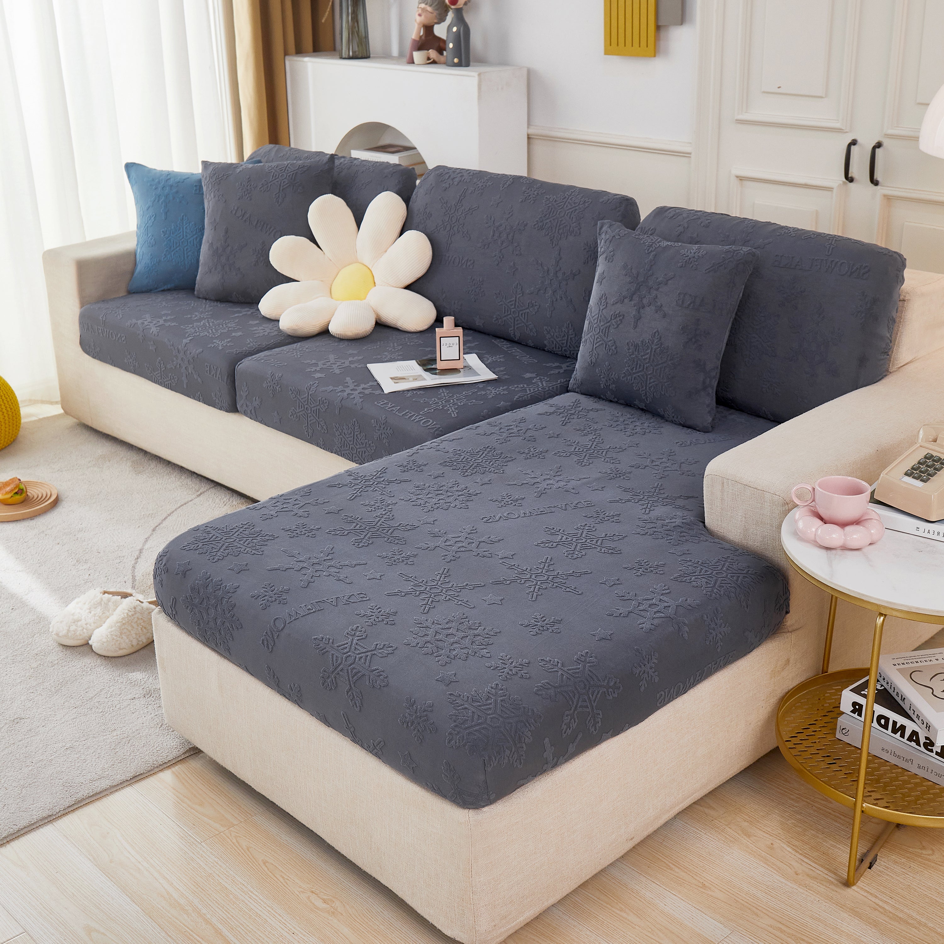 Jacquard Fabric Couch Cushion Covers, Elastic Stretch Sofa Protector For L-shaped Couches And Pet-friendly Living Rooms